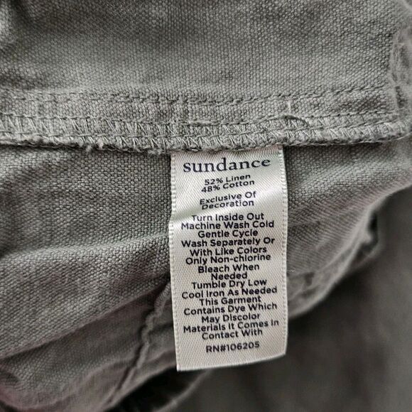 Sundance Rivera Pants 10 Green Straight Leg Linen Cotton High-Rise Button Fly - Picture 4 of 9